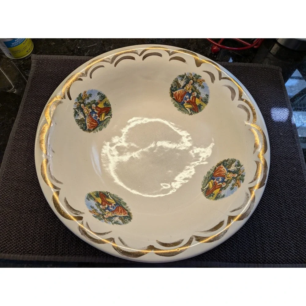 Vintage Ceramic Pitcher Basin Set Victorian Courting Scene 22K Gold Trim